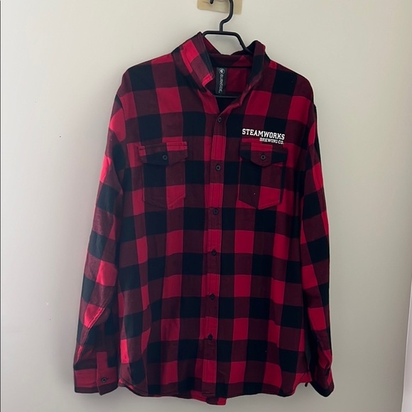 burnside Other - Burnside Red and Black Plaid Shirt with Steamworks brewing co.